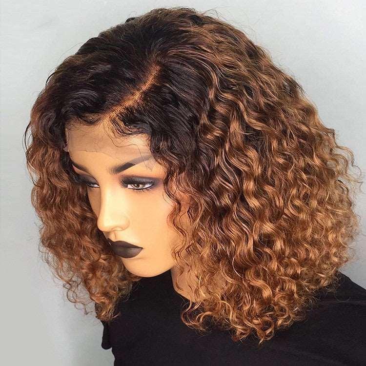 Burgundy Gradient Color, Front Lace Short Bob Human Hair Wig