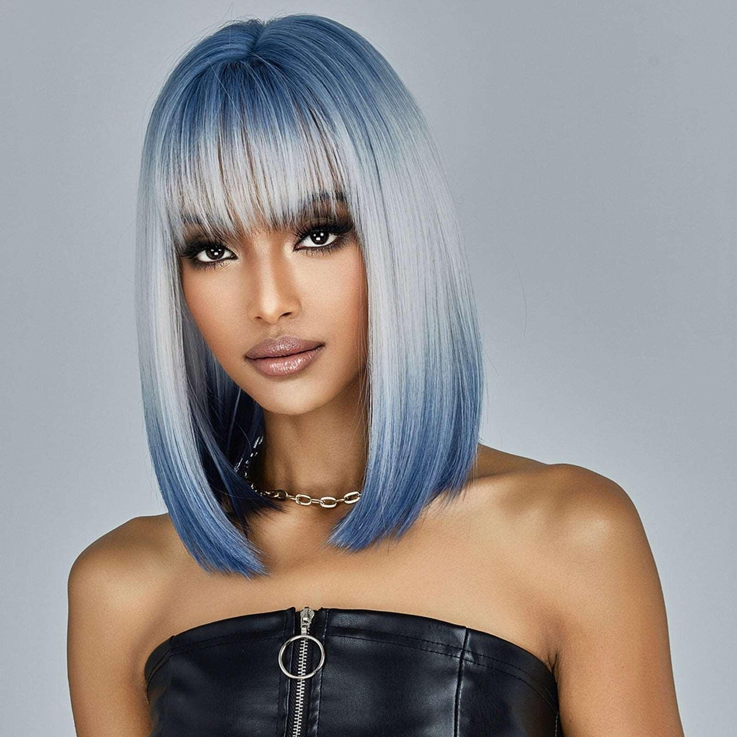 12. Gradient Blue Short Straight Hair Synthetic Wig