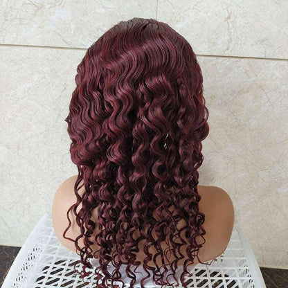 Burgundy Lace Headgear 4x4 Loose Wave Brazilian Human Hair Wig