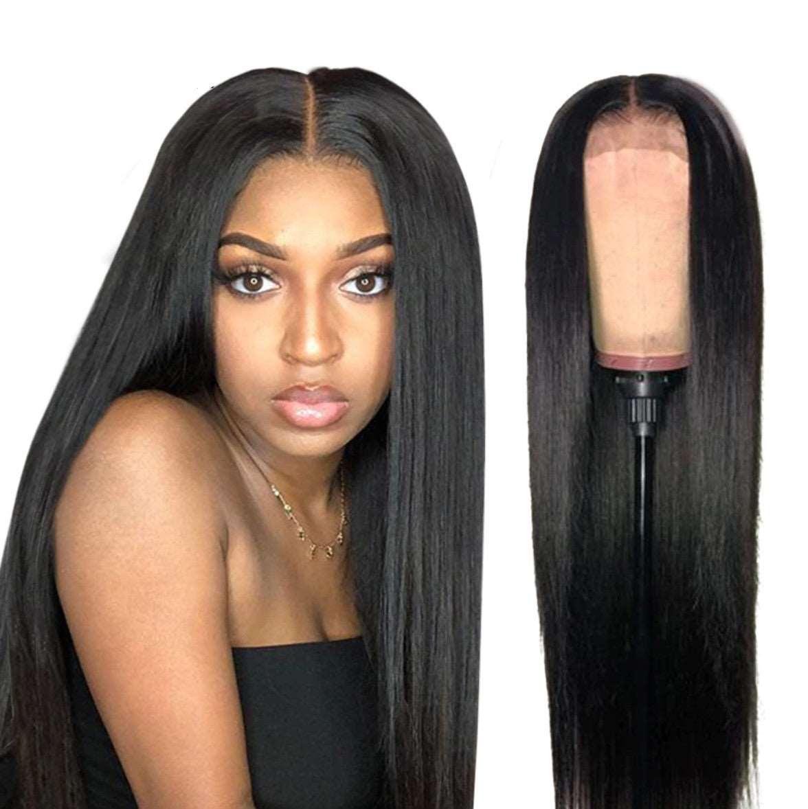 Black Mid-section Full Top Chemical Fiber Wig