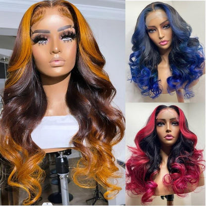 14. Gradient Orange/Yellow/Blue and Green human hair Wig - JWHL FASHION