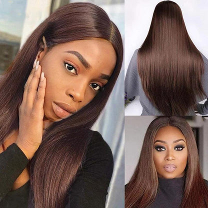 Straight Brown Lace Closure Human Hair Wig Chocolate Color - JWHL FASHION