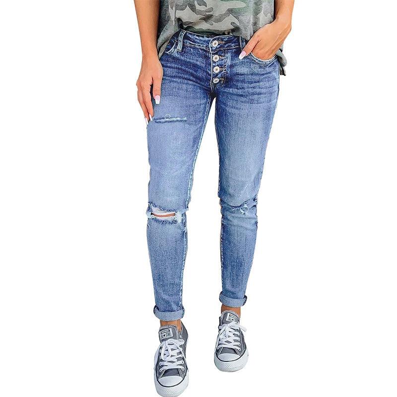 Women Hand Worn High Rise Cropped Jeans - JWHL FASHION