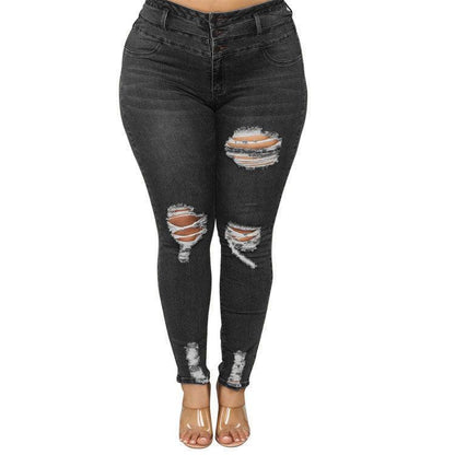 High waist ripped large size fat jeans - JWHL FASHION