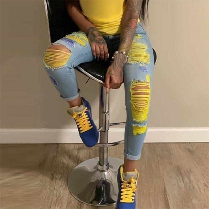 Light color ripped jeans for women - JWHL FASHION