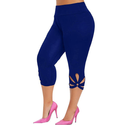 Women's solid color hollowed-out plus-size yoga leggings - JWHL FASHION