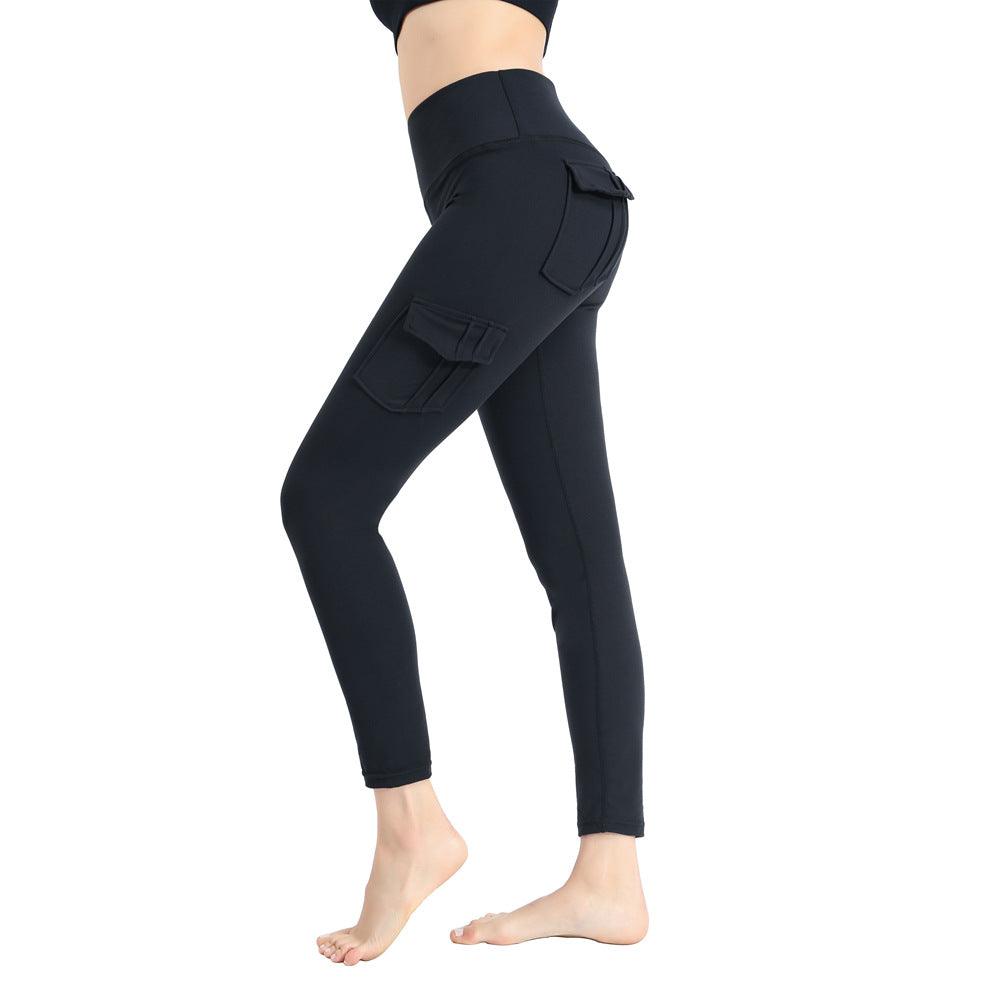 Pocket solid color slim yoga track pants - JWHL FASHION