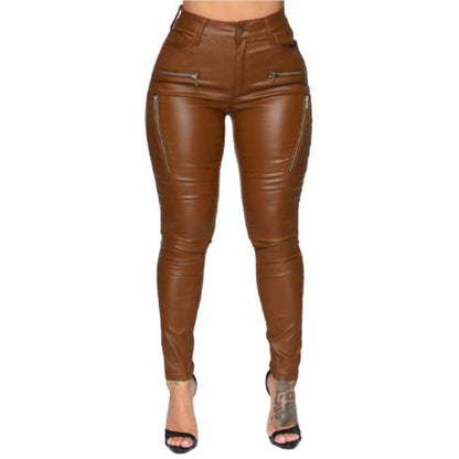 Zippered Mid-rise Leather Pants or Trousers - JWHL FASHION