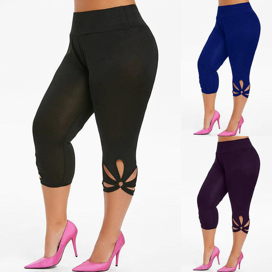 Women's solid color hollowed-out plus-size yoga leggings - JWHL FASHION