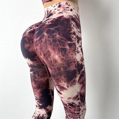 Tie-Dye Seamless Knitted Peach Hip Yoga Pants - JWHL FASHION