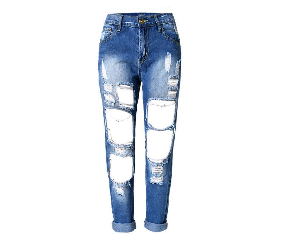 Ripped Jeans High Waist Knee Holes Skinny Pants - JWHL FASHION