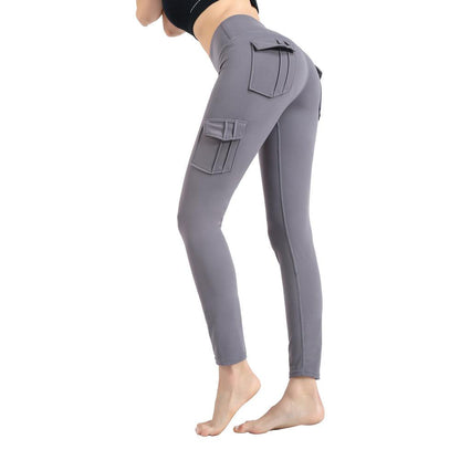 Pocket solid color slim yoga track pants - JWHL FASHION