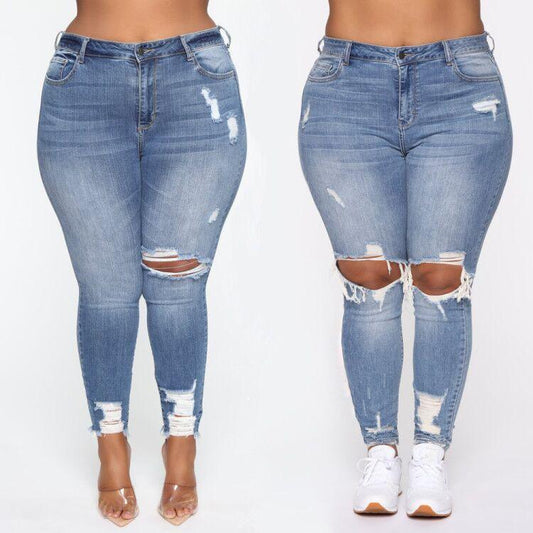 Stretch Ripped Women Plus Size Jeans Plus Size Jeans - JWHL FASHION