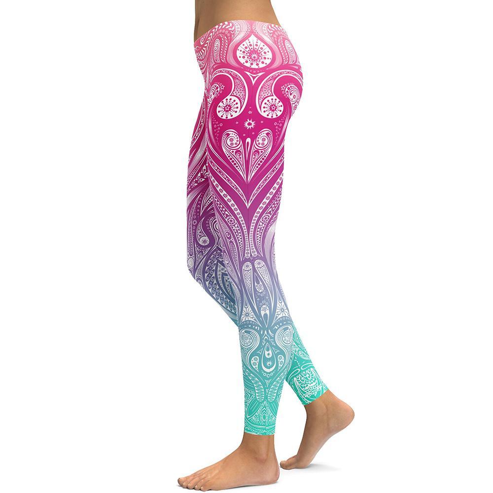 Pink+Turquoise Mandala Weave Yoga/Workout Leggings - JWHL FASHION