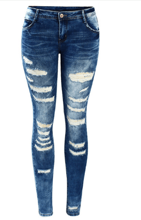 Stretch cotton hole pencil feet jeans women - JWHL FASHION