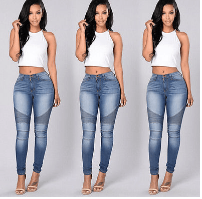 Women's stretch Slim folds stitching feet jeans pencil pants - JWHL FASHION