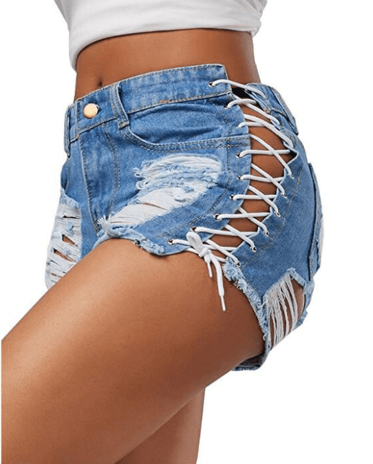 New denim hot straight shorts broken corns straps jeans - JWHL FASHION