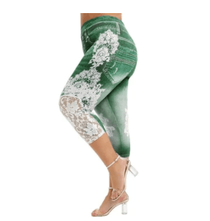 Imitation Denim Lace Stitching Print Leggings Woman - JWHL FASHION