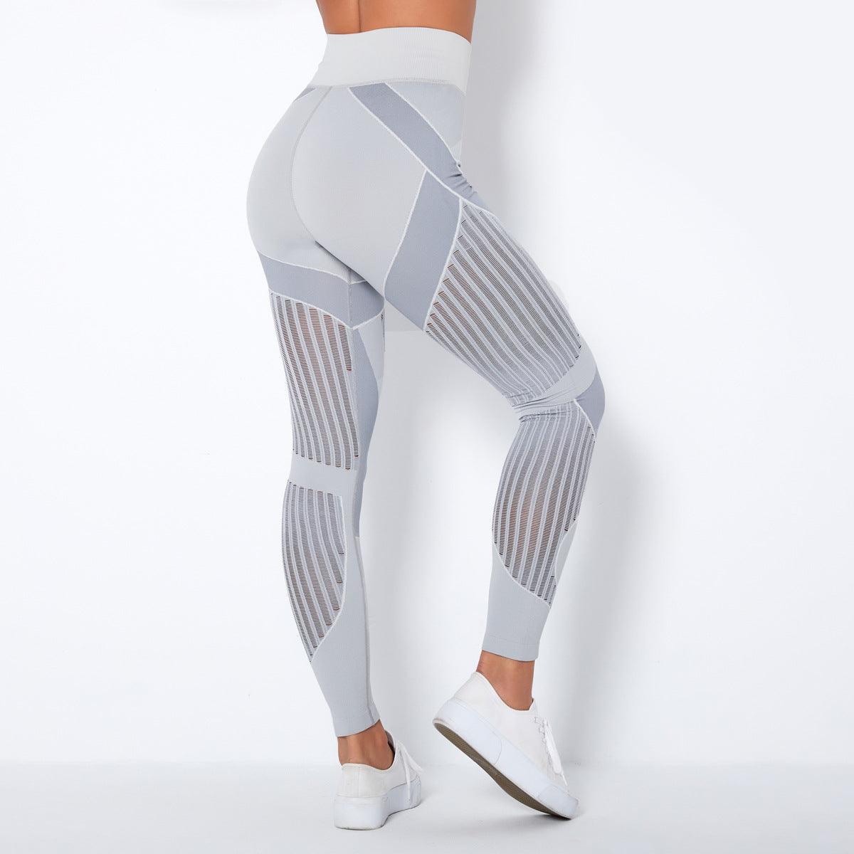 Seamless Mesh Knit Yoga Leggings High-Waist Hip-Lifting Sports Fitness Pants - JWHL FASHION