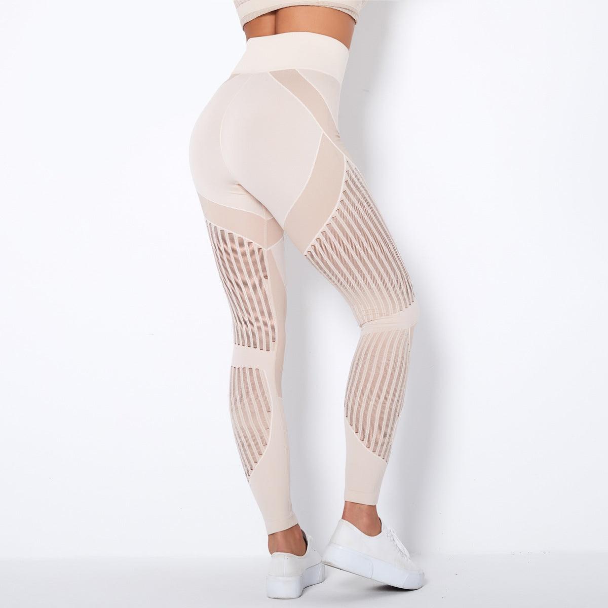 Seamless Mesh Knit Yoga Leggings High-Waist Hip-Lifting Sports Fitness Pants - JWHL FASHION