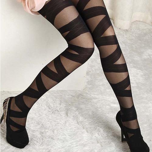 Women's Sexy Tights, Black, Cross, Ultra-thin - JWHL FASHION