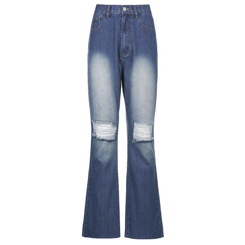 High-Rise Flared Ripped Street Casual Jeans - JWHL FASHION