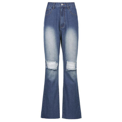 High-Rise Flared Ripped Street Casual Jeans - JWHL FASHION