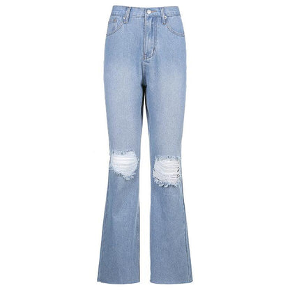 High-Rise Flared Ripped Street Casual Jeans - JWHL FASHION