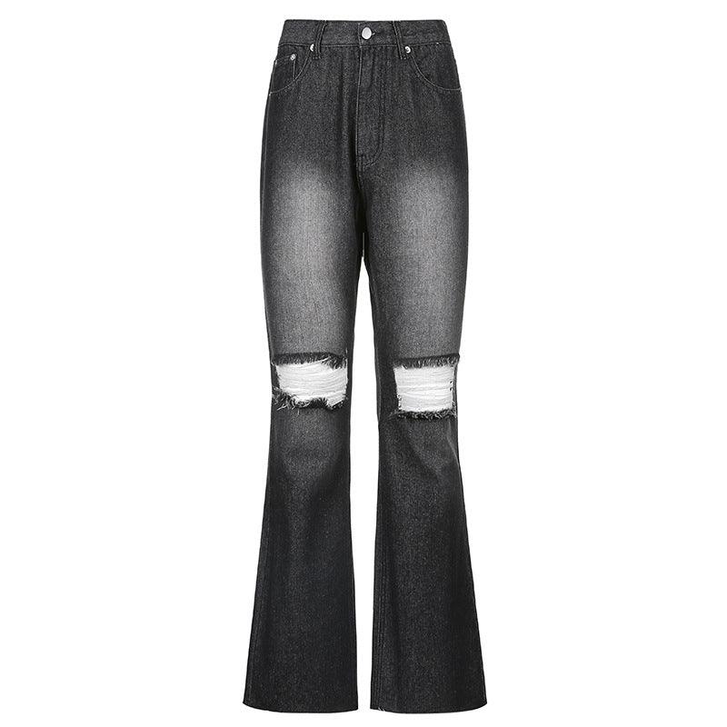 High-Rise Flared Ripped Street Casual Jeans - JWHL FASHION