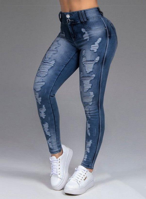 Hot Sale Ladies Jeans Ripped Holes Thin Stretch Jeans - JWHL FASHION