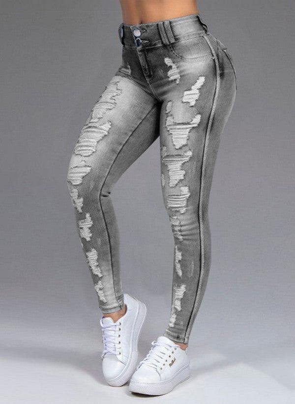 Hot Sale Ladies Jeans Ripped Holes Thin Stretch Jeans - JWHL FASHION