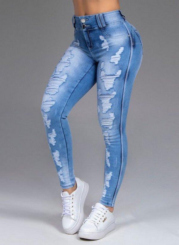 Hot Sale Ladies Jeans Ripped Holes Thin Stretch Jeans - JWHL FASHION