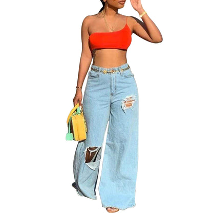 Sexy Women's Irregular Ripped Loose Jeans - JWHL FASHION