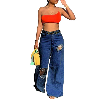 Sexy Women's Irregular Ripped Loose Jeans - JWHL FASHION