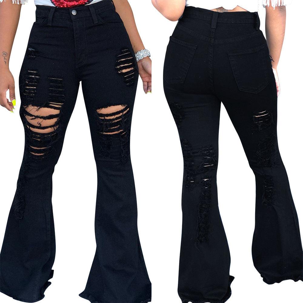 Ladies' Explosive Fashion Ripped Fringed Flared Pants - JWHL FASHION