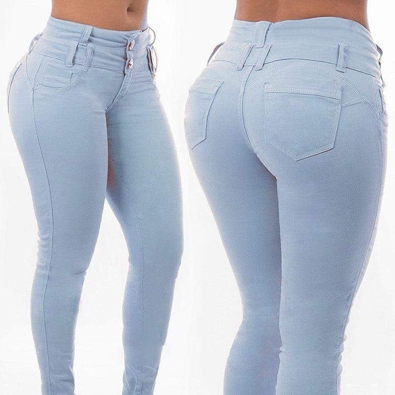 New Stretchy Blue Tassel Ripped Skinny High Waisted Jeans - JWHL FASHION