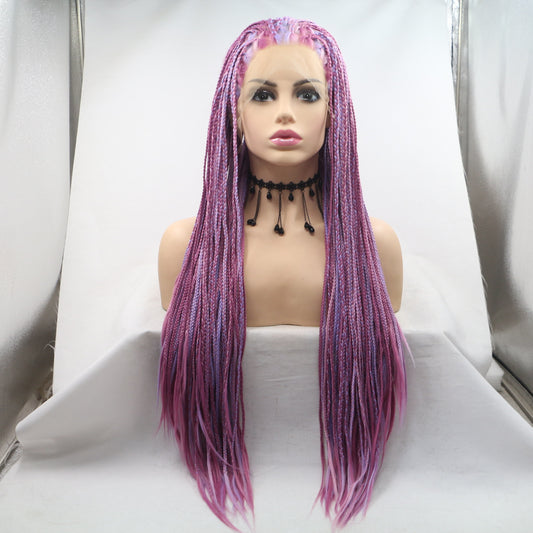 Light Purple Long Straight Hair, High-Temperature Silk Small Braids Wig - JWHL FASHION