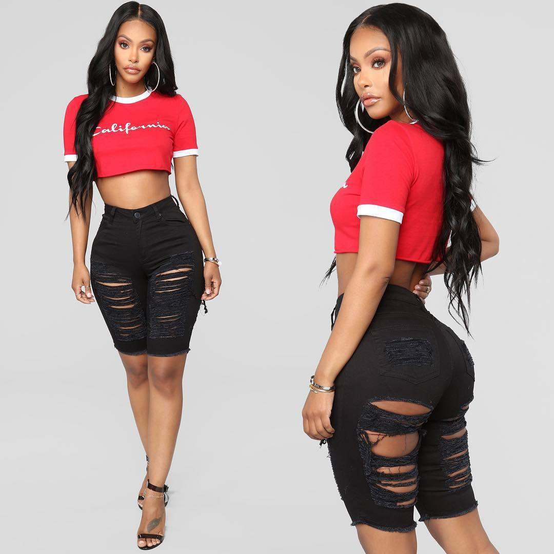 Denim Hot Style Black High-Waist Series Stretch Ripped Shorts - JWHL FASHION