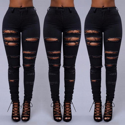 High Quality Women Casual High Waist Skinny Ripped Jeans - JWHL FASHION