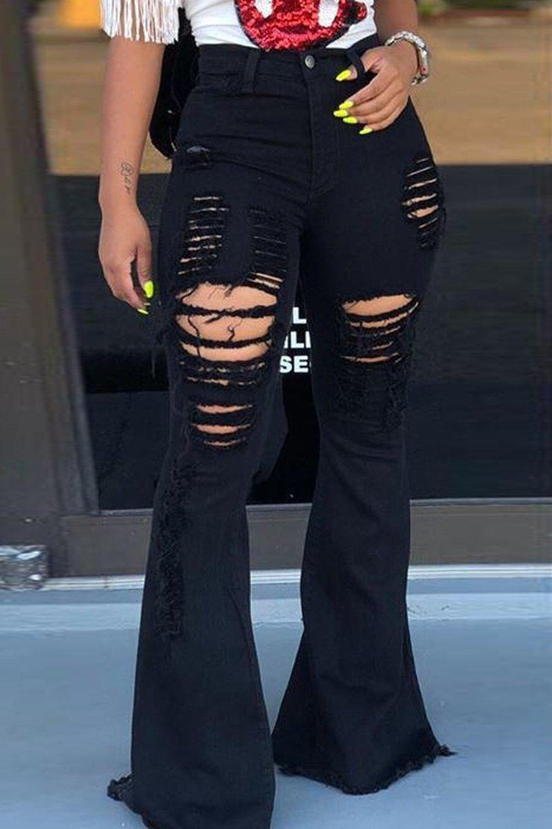 High-Waisted Retro Stretch Hip-Lifting Ripped Wide-Leg Flared Jeans - JWHL FASHION