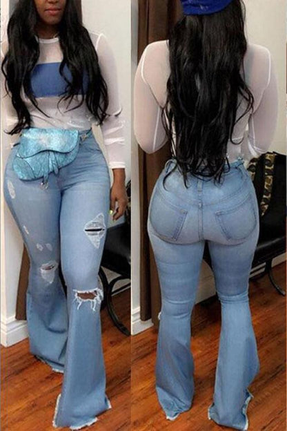 High-Waisted Retro Stretch Hip-Lifting Ripped Wide-Leg Flared Jeans - JWHL FASHION