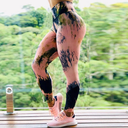 Fitness High Elastic Sports Leggings Training Abstract Ink Pattern High Waist Yoga Leggings - JWHL FASHION