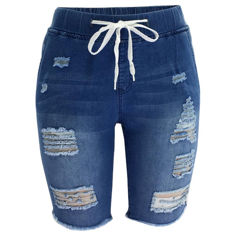 Medium-Washed Blue Jeans With Holes In The Pants - JWHL FASHION