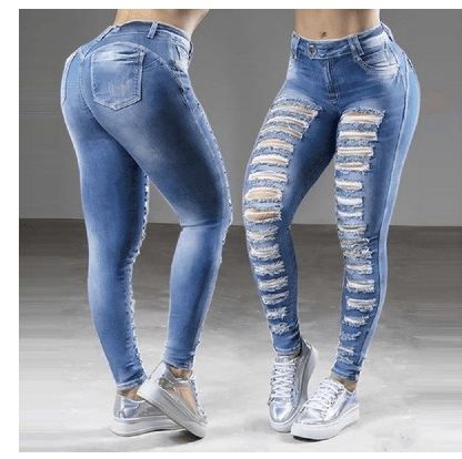 Trousers Jeans For Women Pants Solid White Style Slim Blue - JWHL FASHION