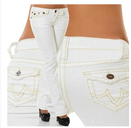 Trousers Jeans For Women Pants Solid White Style Slim Blue - JWHL FASHION