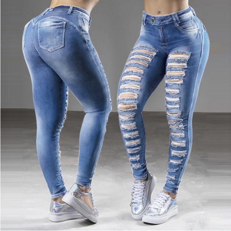 Jeans Street Cotton Denim Dark High Waist Blue Trousers Women - JWHL FASHION