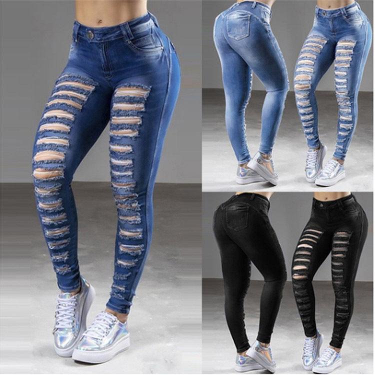 Jeans Street Cotton Denim Dark High Waist Blue Trousers Women - JWHL FASHION