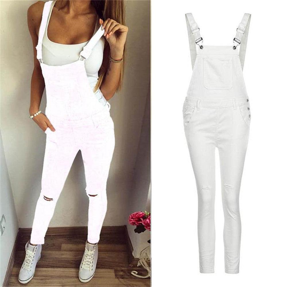 Sports Double Shoulder Strap Ripped Denim Jeans - JWHL FASHION