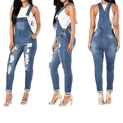 Sports Double Shoulder Strap Ripped Denim Jeans - JWHL FASHION