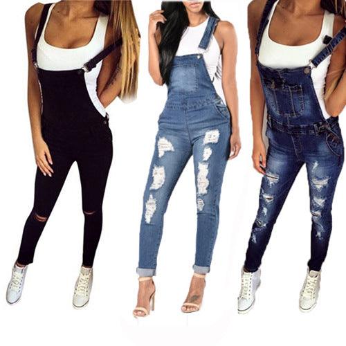 Sports Double Shoulder Strap Ripped Denim Jeans - JWHL FASHION